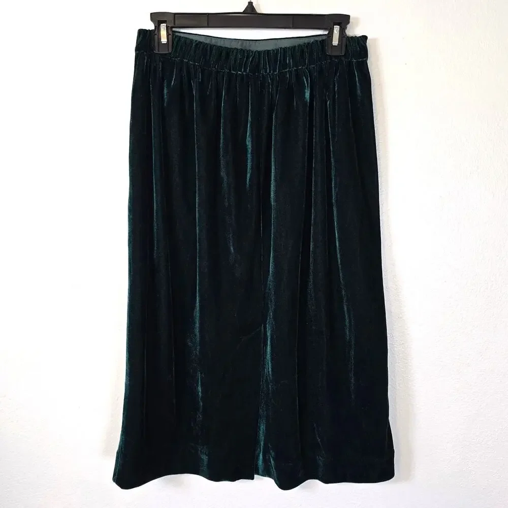 J Crew Velvet Skirt Women's S Emerald Green Pull On Preppy Dark Romantic Festive